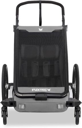 Фуктек Причіп для велосипеда Sportfux на 2 місця, сірий, з сумкою, відбивачами, ручкою-штовхачем, захистом від дощу та сонця, складний