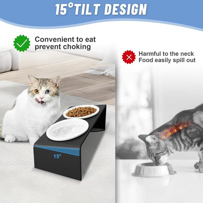 Підвищені годівниці для котів Vikcvcsc Katzennapf Erhöht - набір 2 шт. з кераміки та металу
