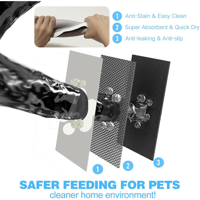 Килимок для годівлі собак та котів, 60 x 40 см, швидковисихаючий, неслизький, легко миється (сірий)