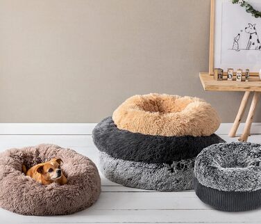 Ліжко для собак та котів Dehner Cookie, діаметр 58 см, чорне, поліестер/плюш