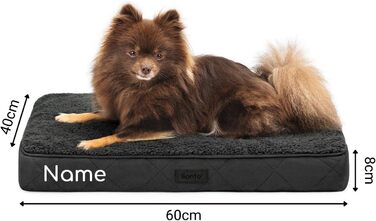 Ортопедичне ліжко для собак Lionto, 112x81x8 см, міцне, з м'яким плюшем, знімний та пральний чохол, водовідштовхувальне, для собак та котів, з нанесенням імені (60x40x8 см, чорне)