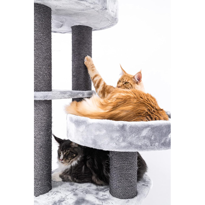 Когтеточка для великих котів Petrebels Scenic View 197 XXL, міцна, для Мейн-кунів, товсті стовпи Ø12 см, сіра/світло-сіра