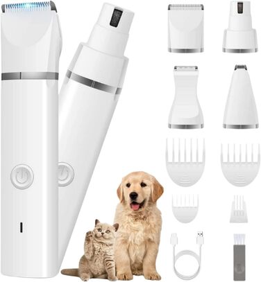 Машинка для стрижки собак та котів Dr. Pfoten MultiTrim Pro 4-в-1 - тиха, професійна, водонепроникна (IPX7), з 4 насадками, для догляду за лапами, біла