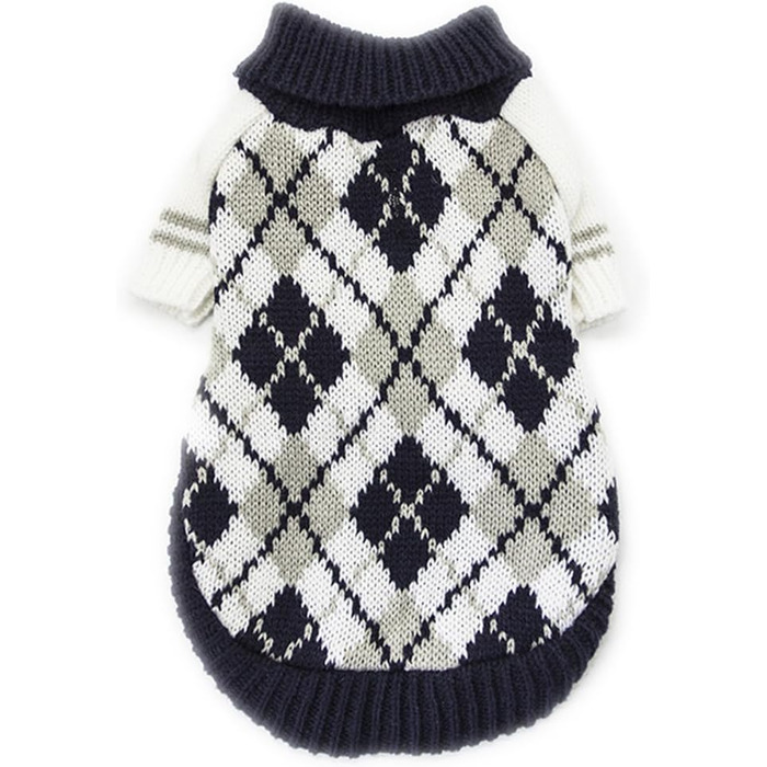 Теплий в'язаний пуловер для собак The Diamond Plaid, морського кольору, XL (вага 12.7-15.9 кг)