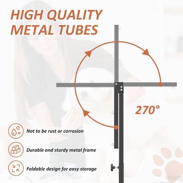 Регульований підлокітник для грумінгу собак з кліпсою, стіл для грумінгу з двома фіксаторами та шлейкою-гамаком, складаний аксесуар для догляду за тваринами для маленьких та середніх собак