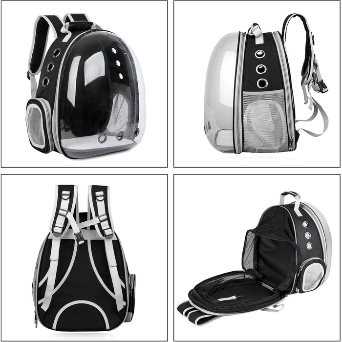 Рюкзак для кота та собаки Galatée, розширюваний, з вентиляцією, для подорожей, кемпінгу та хайкінгу (чорний)