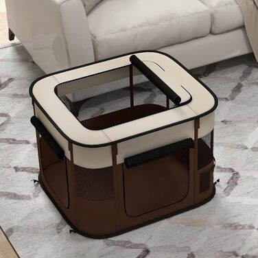 PawHut Вольєр для собак, переносна клітка-вольєр для домашніх тварин, складаний вольєр для собак та котів з сумкою для зберігання, 114 x 89 x 59 см, (Колір: Коричневий, Розмір: S)