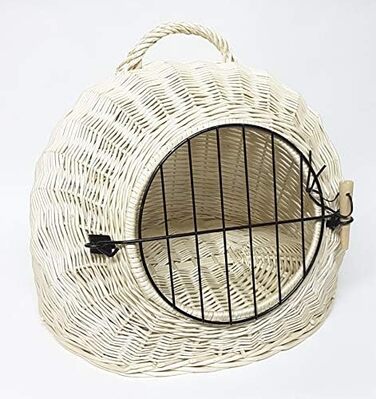 Транспортний кошик Tigana для котів Korbhöhle, плетений з лози, білий (45 см, без подушки)