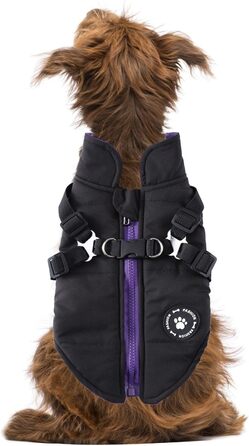 Водонепроникна куртка для собак з повдцем та D-подібними кільцями - тепла куртка для собак на блискавці, маленька одяг для собак (Чорний, S)