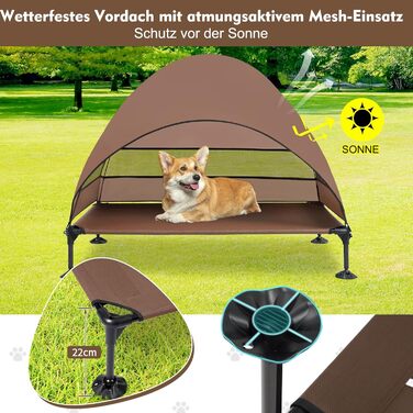Лежанка для собак Snagle Paw з дахом, піднятий дизайн - стабільне ліжко для собак з антиковзними ніжками, широка тінь - водонепроникна для великих собак, для дому/на вулицю, кемпінг та сад, коричнева, 106 x 84 x 76 см