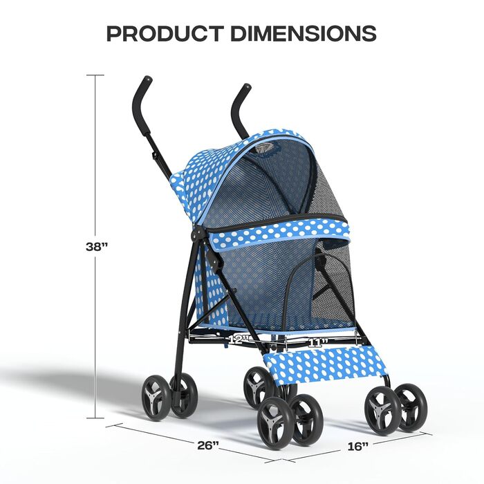 Візок для собак маленьких порід, 4,5-10 кг, візок для цуценят, візок для середніх собак, візок для котів, візок для 2 котів, з багажником, леопардовий принт (блакитний/у крапку)