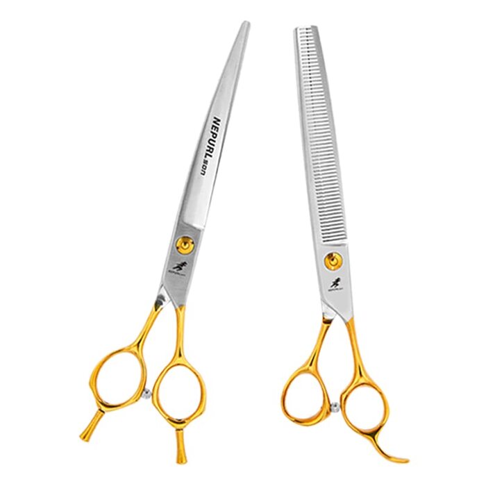 Набір професійних ножиць для грумінгу домашніх тварин 19,1 см, прямі та вигнуті ножиці для фінальної обробки, сталь VG10