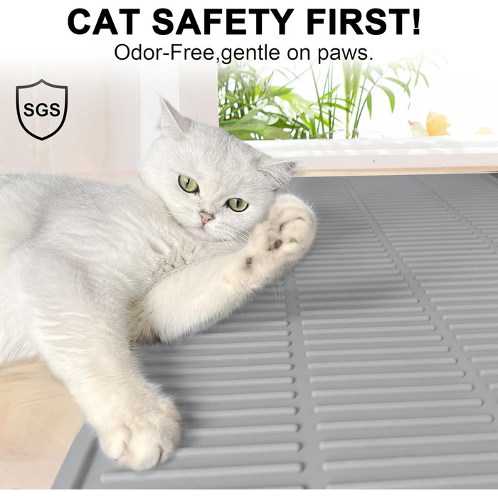 Килимок для котячого туалету PetNova, 101.6 x 76.2 см, силікон, вологостійкий, з рельєфом, легко миється, для кількох котів, сірий колір