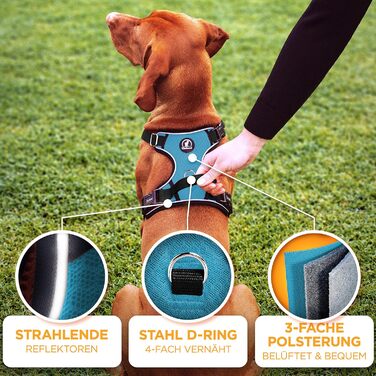 Шлейка для собак відбиваюча, з м'якою підкладкою, для собак маленьких та великих порід, синього кольору. Анти-тяга, регульована.