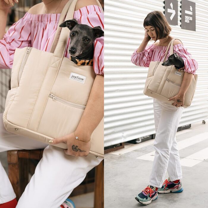 Сумка-переноска для собак та котів Joyflow | 6 кг | м'яка переноска з безпечним кліпом | для подорожей літаком та автомобілем | дизайн Європа | бежева