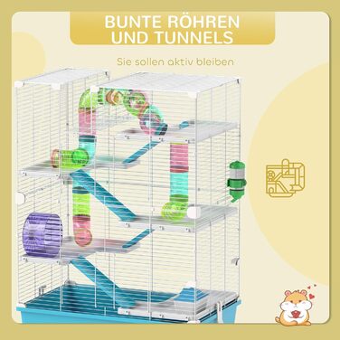 Клітка для хом'яків PawHut 6 поверхів, 58 x 36 x 81 см, блакитна