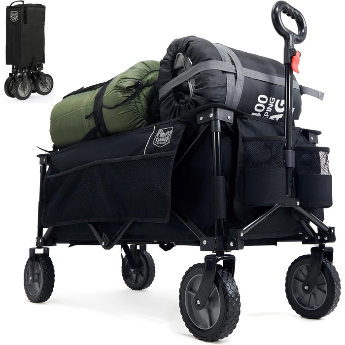 TIMBER RIDGE XXL: Садовий візок-трансформер з кишенями та тримачем для напоїв, для всіх типів місцевості, чорний