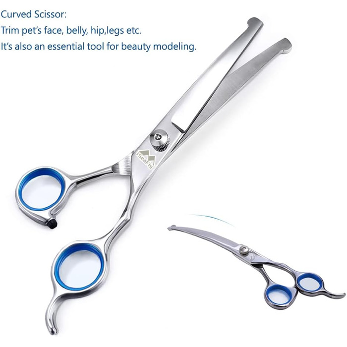 Набір професійних ножиць для собак iSeaFly, 5 в 1, з безпечними закругленими кінцями, з високоякісної нержавіючої сталі, для грумінгу всього тіла, обличчя, носа та вух (блакитний)