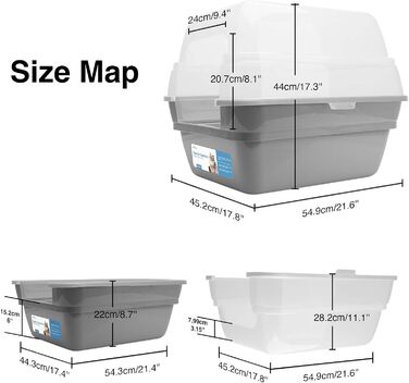 Petfamily 3-в-1 туалет для котів з кришкою, великий, сірий, XL 55×45×44 см, сучасний, для котів, кошенят, кроликів, гризунів, універсальний, зоотовари