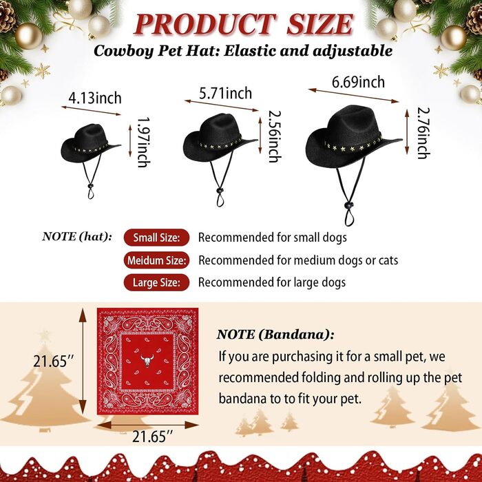 Костюм ковбоя для домашніх тварин SANSTHS, Halloween, червоне різдвяне вбрання з міні-ковбойським капелюхом та банданою для собак та котів, розмір M (великий, червоне вбрання та бандана з чорним капелюхом)