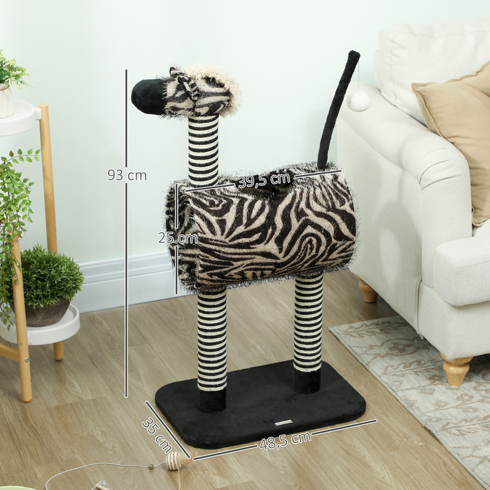 Кігтеточка PawHut Zebra Design з котячим тунелем Ø25 см, Cat Tree 93 см, стовбури для дряпання Black White для кішок