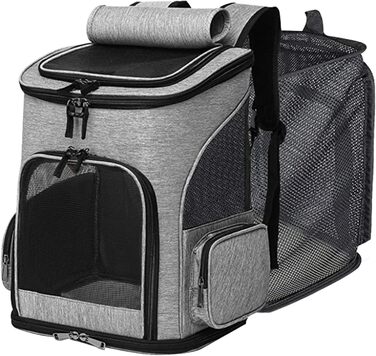 Рюкзак для тварин: переноска для собак та котів до 10 кг, сірий. Розкладний, з 2 матами