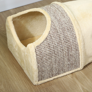 PawHut Cat Tunnel Play Tunnel Ігровий тунель з 2 будиночками, 3 отворами, складаний тунель для домашніх тварин до 6 кг, закритий, бежевий | Аосом