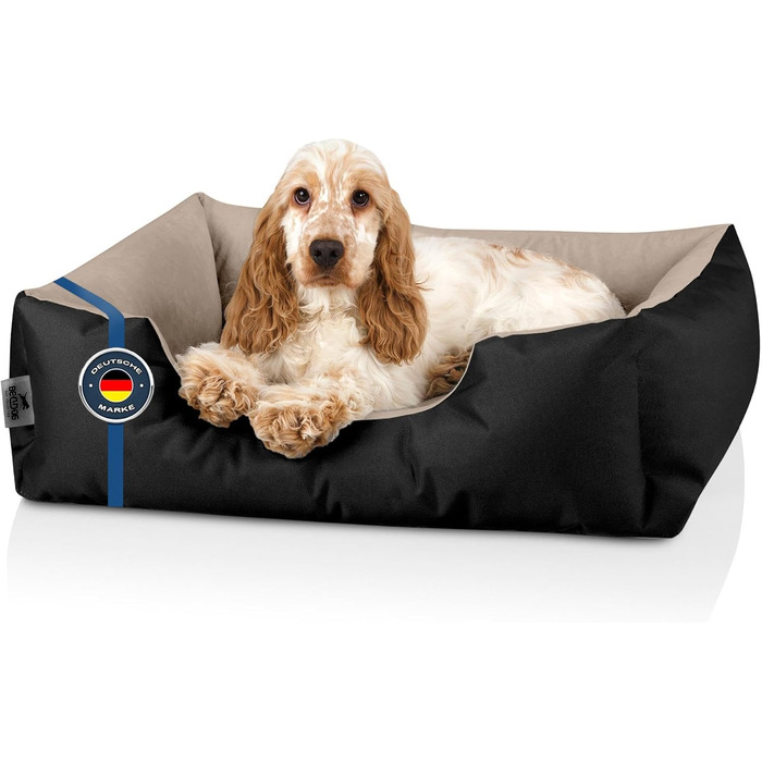 Лягушковий лежак для собак BedDog M - м'яка подушка, корзина, диван, лежанка для маленьких собак, чорний/бежевий, 70x55x18 см, знімний чохол