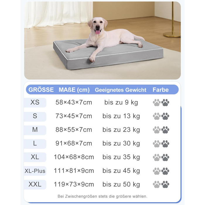 Ортопедичне ліжко для собак KSIIA, великі породи, 104x68x8 см, знімний, сірий
