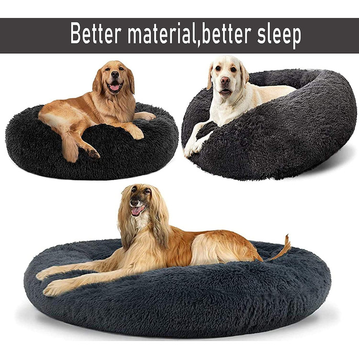 Крісло-лежанка для собак HANHAN у вигляді пончика, XL/XXL, ортопедичне, м'яке, заспокійливе, антистрес, софа, затишна печерка, легко миється, середній матрац, велике, темно-сіре