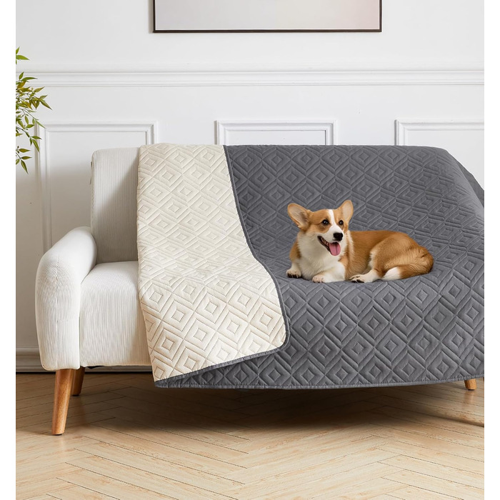 Водонепроникний килимок для собак, антиковзкий та пральний, ковдра для собак та котів, захисна ковдра від шерсті та подряпин для дивану, ліжка, автокрісла (Сірий, 127x152 см)