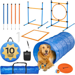 Набір для аджиліті для собак PetCove: тунель, перешкода, кільце, стійки, драбина, бокс для відпочинку. Портативний тренувальний комплект для собак
