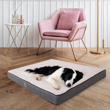 Ортопедичне ліжко для собак середніх порід, вологостійке, з ультрам'якою піною, знімний, пральний чохол та антиковзаюча підкладка, білий та сірий, розмір Medium (31.4'L x 23.6'W x 3.1'Th)