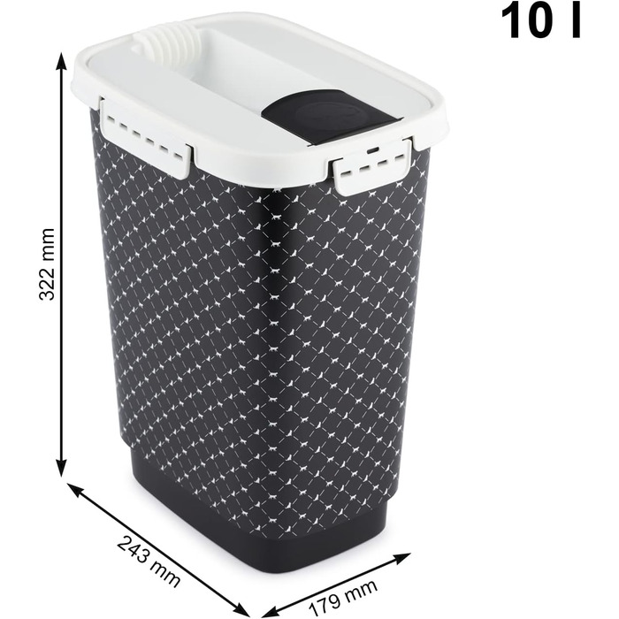 Контейнер для корму Rotho MyPet Cody 10л з кришкою та клапаном, BPA-free, антрацит/білий, 10л