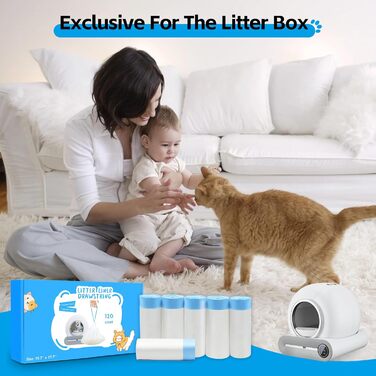 Підкладки для котячого туалету самоочищення, сумісні з MeoWant MW-SC01, MW-SC02, з шнурком, міцні контейнери для сміття, 45 x 50 см, 120 шт.