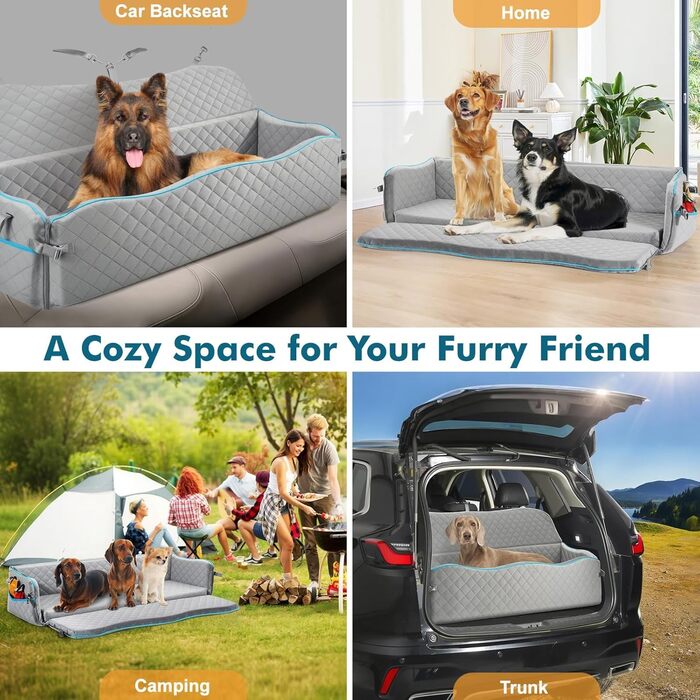 Автокрісло для собак великих порід Tivray, для собак вагою до 54 кг або 2 середніх собак, з пам'яті ефектом, знімний та миючий чохол, для заднього сидіння
