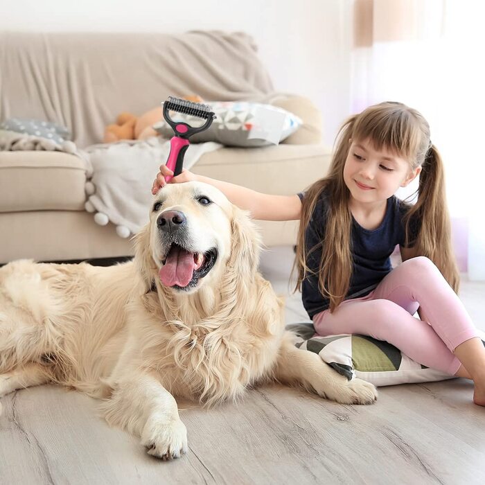 Набір для догляду за шерстю собак: щітка-пучок, інструмент для видалення підшерстя Pet Pro, гребінець, набір для грумінгу, видалення ковтунів та шерсті (рожевий)