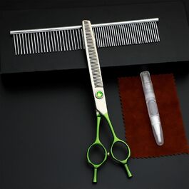 Вигнуті ножиці для собак - 7.0' ножиці для грумінгу собак з японської нержавіючої сталі. Ножиці для догляду за шерстю собак та котів, зелені. Тонкість зубців: 25%-40%