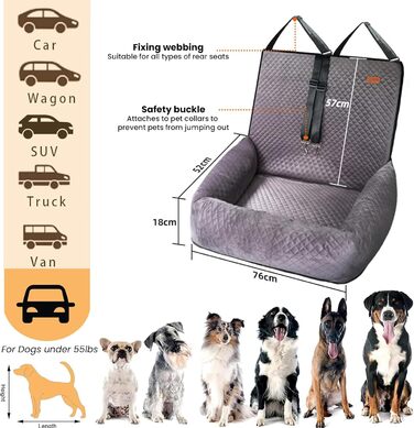 Автокрісло для собак на заднє сидіння, автосидіння для тварин, миється, для маленьких та середніх собак, переноска для собак з неслизьким покриттям та ременем безпеки, рожевий колір