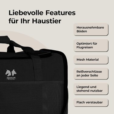 Сумка-переноска для собак та котів Equicani® 55x40x23 см, чорна | Зручна для подорожей, літака, авто
