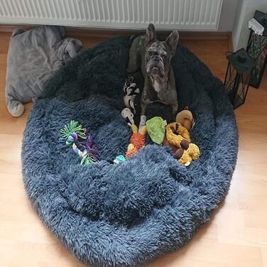 Ортопедична лежанка для собак XL: м'яка, кучерява, з пам'яті ефекту, овальна, для великих, середніх собак. Лежанка-софа Donut, темна сіра.