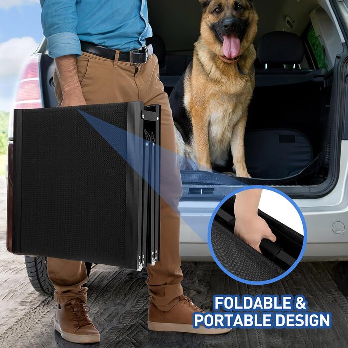Рампа для собак Hunderampe, 180 x 50 см, авто-складна, антиковзаюча, для легкових автомобілів, позашляховиків та вантажівок, до 110 кг, для великих та літніх собак, алюмінієвий каркас, довга