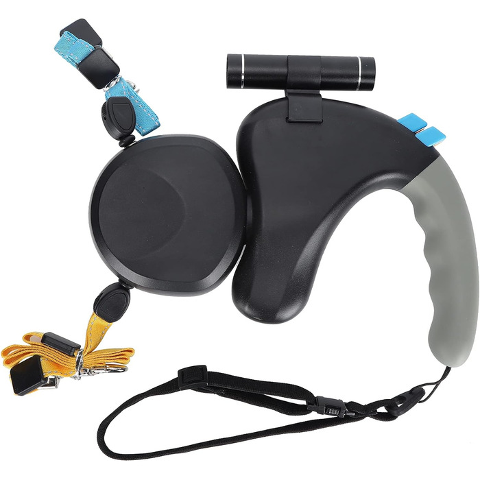 Подвійна собача шлейка, висувна шлейка з LED-підсвічуванням для двох собак, з фіксатором, регульована шлейка для домашніх тварин з двома головами, 9,8 футів, поворот на 360° без перекручування (Чорний)