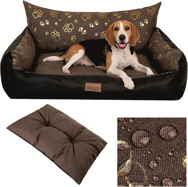 Ліжко для собак - м'яке ліжко-корзина для собак, котів, маленьких, середніх та великих собак - подушка для собак, собаче ліжко-софа, лежанка для собак, місце для сну - 80x61 см - Колір: Коричневий з лапами XL - 80x61 см Коричневий з лапами