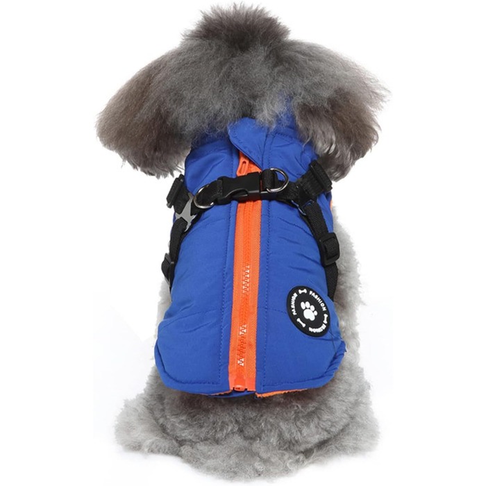 Тепла куртка для собак, жилет, повід, 2-в-1 зимова куртка, без тяги, жилет для собак, повід, комплект, куртка для цуценят, маленьких та середніх собак, блакитний (S)