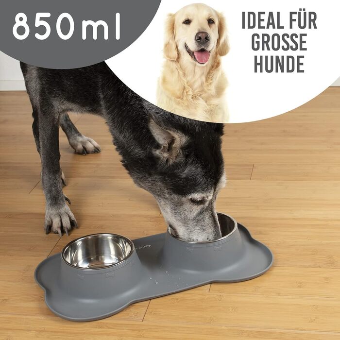 Підставка для миски для котів та собак KaraLuna з нержавіючої сталі (850 мл, сірий)