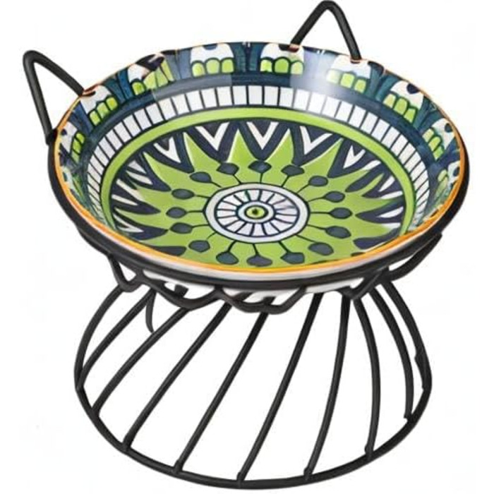 Підвищений годівниця для котів, кераміка - годівниці для котів з металевим антиковзким підставкою - годівниця для котів з порцеляни - висока миска для котів, запобігання блювоті - годівниця для котів - набір мисок для котів - 250 мл (зелений)