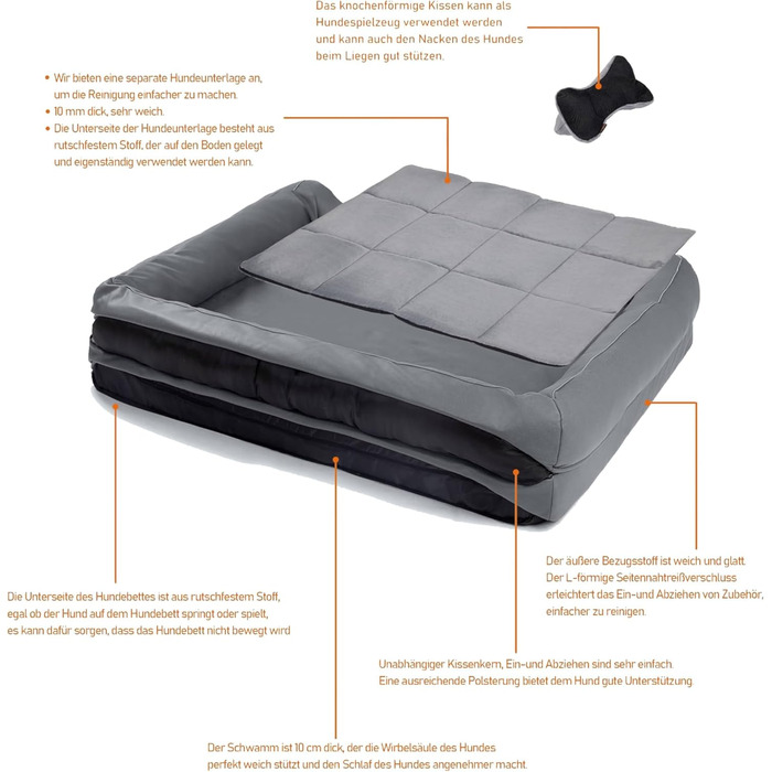 Райкоу - лежанка для собак з знімним подушкою, м'яка та миється. Лежанка, подушка для собак, собаче ліжко, килимок - високоякісне місце для сну для вашого вірного друга. (Темно-сірий, 80 * 60 * 7 см)