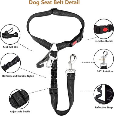 Автомобільний ремінь безпеки для собак Kelivi 3-в-1, чорний. Підходить для великих, середніх та маленьких собак. Ремінь безпеки для тварин, кріплення до підголівника, фіксація, нашийник.