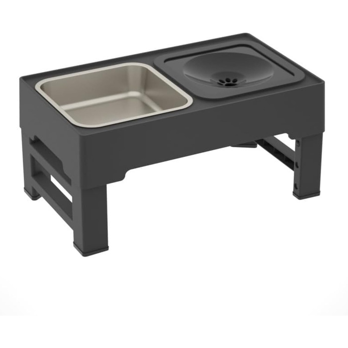 Підвищена годівниця для собак 2-в-1 з регулюванням – годівниця та миска для води без обливання, чорна. BWL-PSA-ADJ-2IN1-BLK
